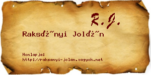 Raksányi Jolán névjegykártya